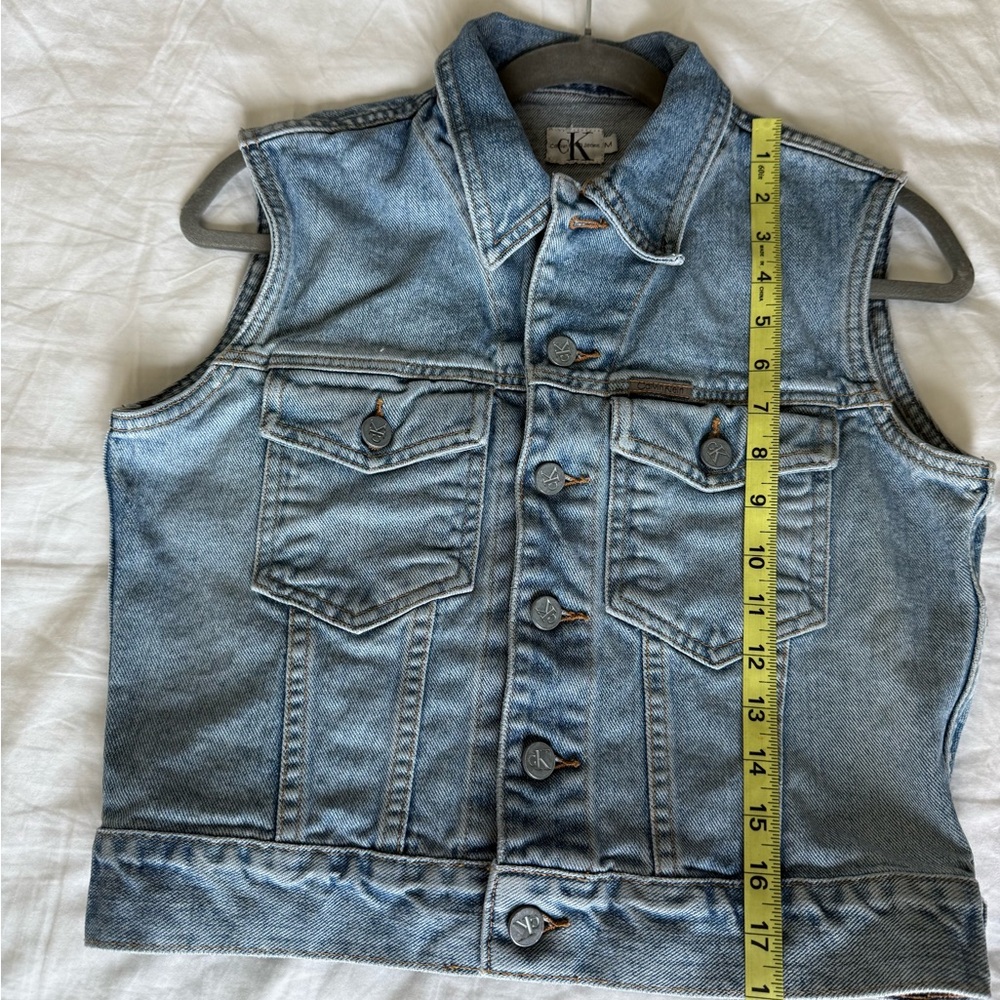 90s Calvin Klein Denim Vest Size M Made In USA Light Wash Jean Vest Y2K Vintage - Picture 5 of 7